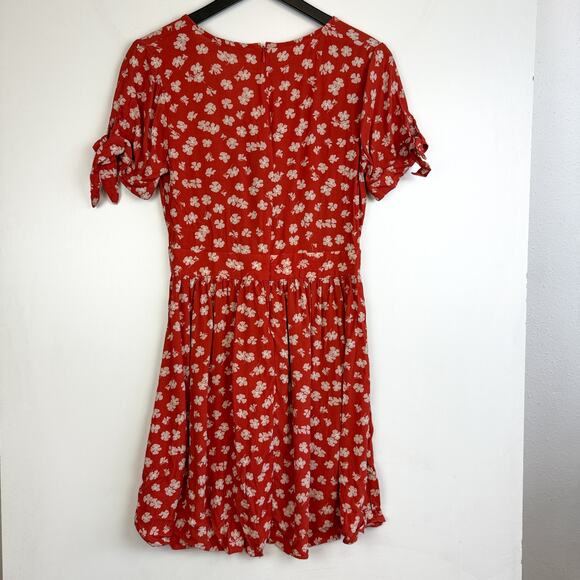 Madewell Button Front Mini Floral Dress Red Happy Hibiscus - 2 - Picture 8 of 11